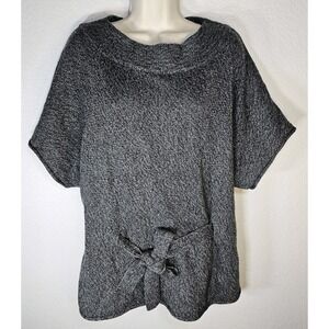 Anne Klein‎ Sweater Womens L Crew Neck Gray Short Sleeve Belted Waist Y2K